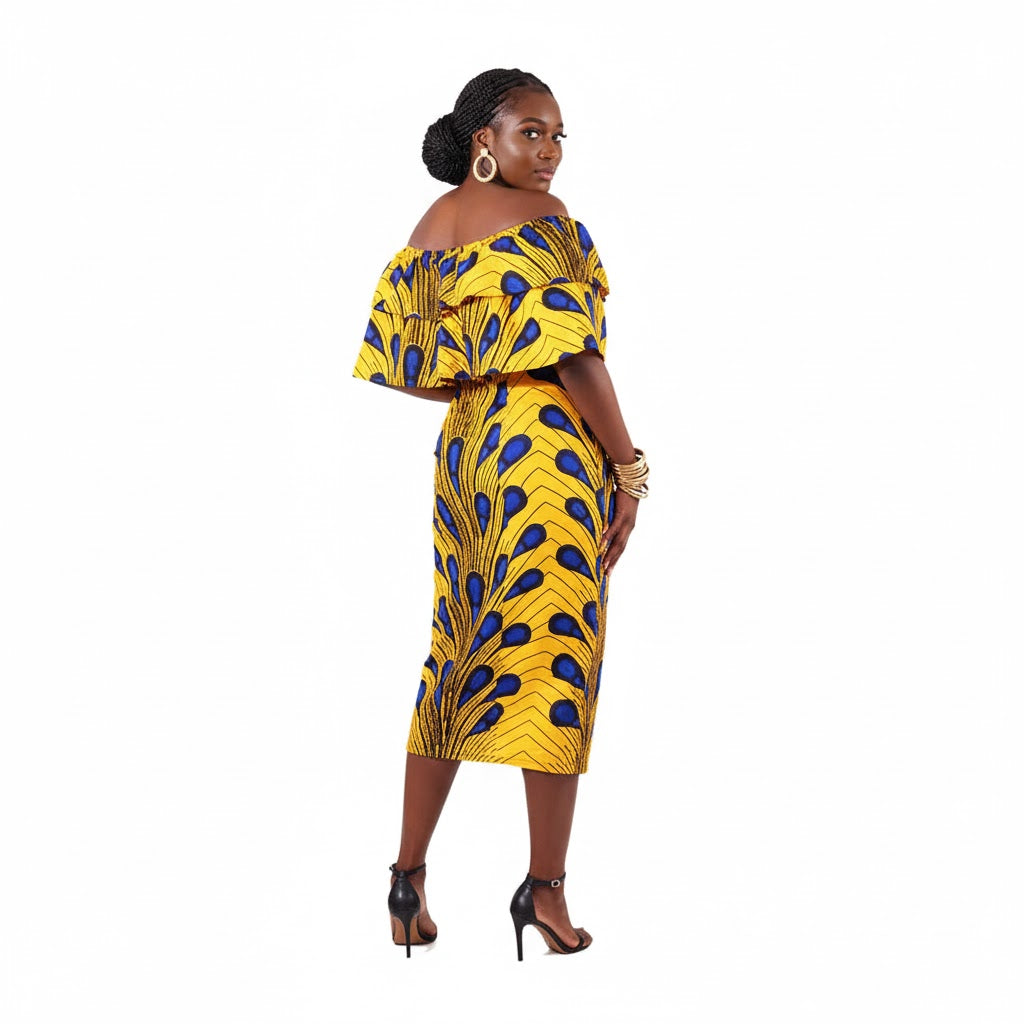 African-Made Yellow Peacock Dress