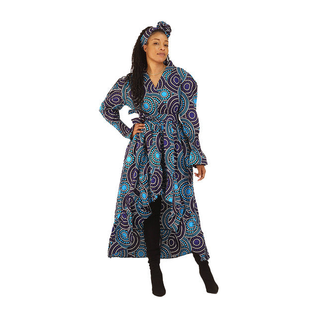 Ankara Print Hi-Low Ruffle Dress - ONE SIZE