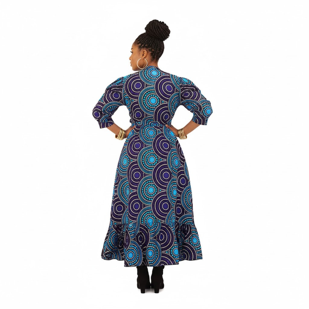 Ankara Print Hi-Low Ruffle Dress - ONE SIZE