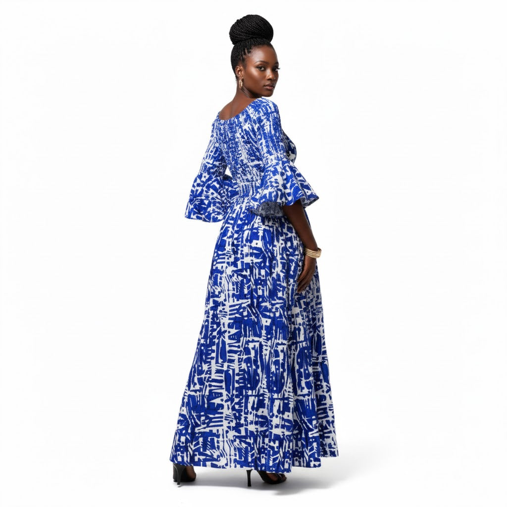 Ankara Print Long Frill Sleeve Dress
