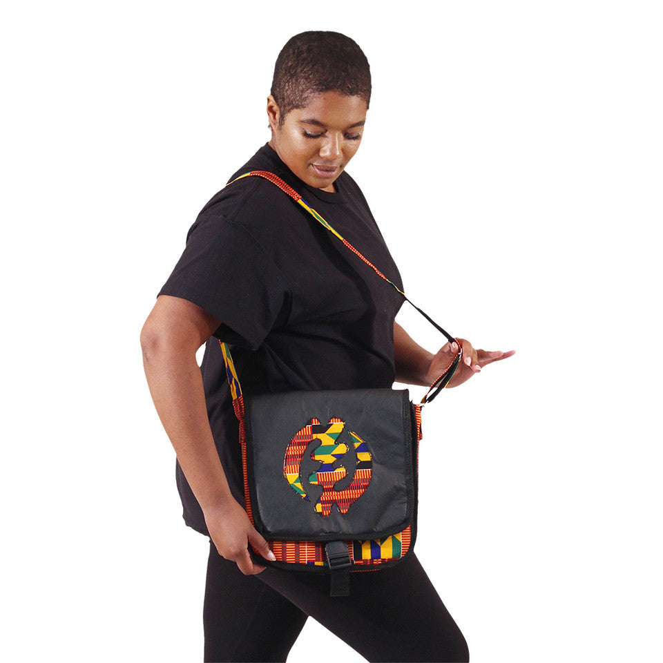 Kente Print Gye Nyame Crossbody Bag