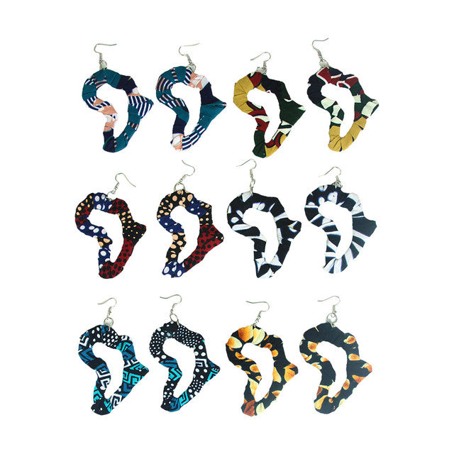 Set of 6 Africa Map Kitenge Earrings