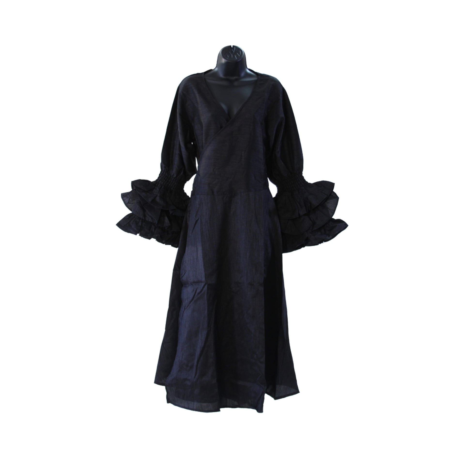 Solid Color Wrap Dress - Black