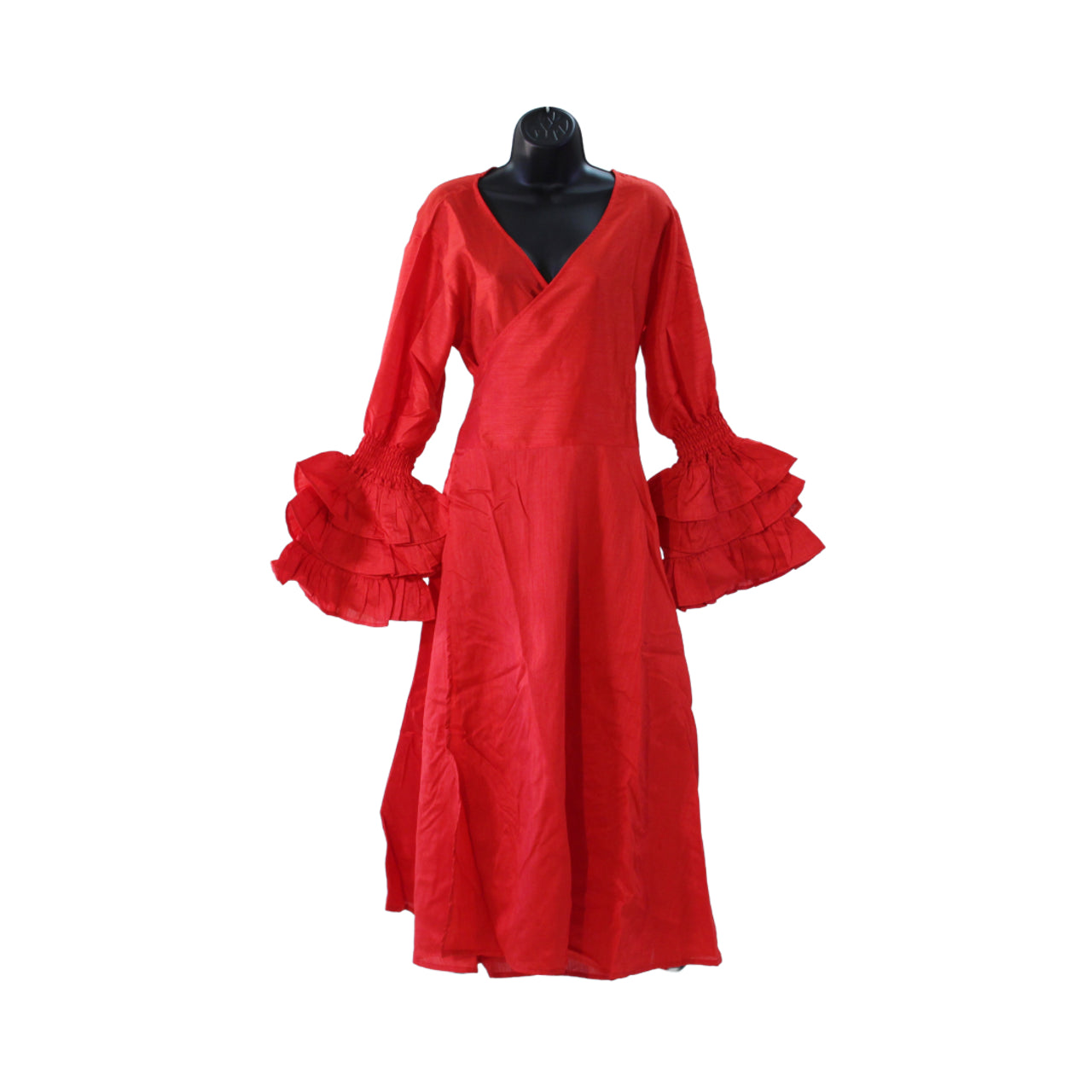 Solid Color Wrap Dress - Red