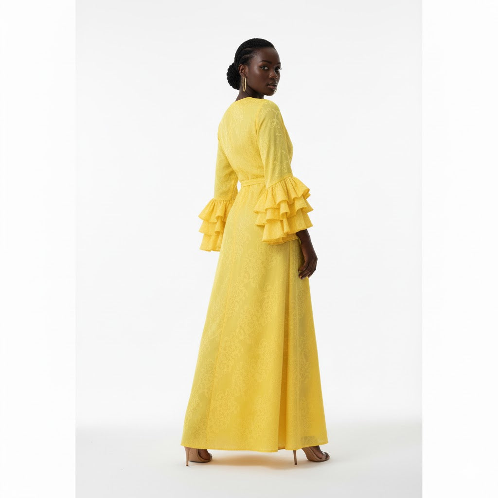 Solid Color Wrap Dress - Yellow